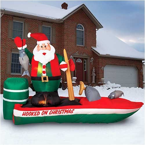 Gemmy Inflatable Christmas Lawn Decoration - Santa Hooked On Christmas Bass Boat