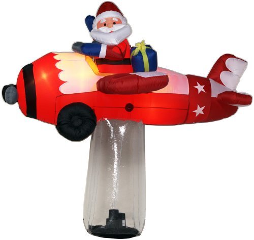 Gemmy Inflatable Christmas Lawn Decoration - 9 Feet Tall Floating Illusion Santa Claus in Plane