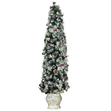 4 Feet PreLit Potted Frosted Topiary - Lighted Christmas Topiary